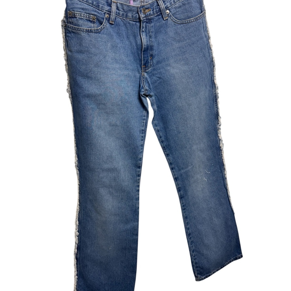 VINTAGE Route 66 Y2K Shag Fringe Side Seam Flare Jeans Grunge Distressed Size 8